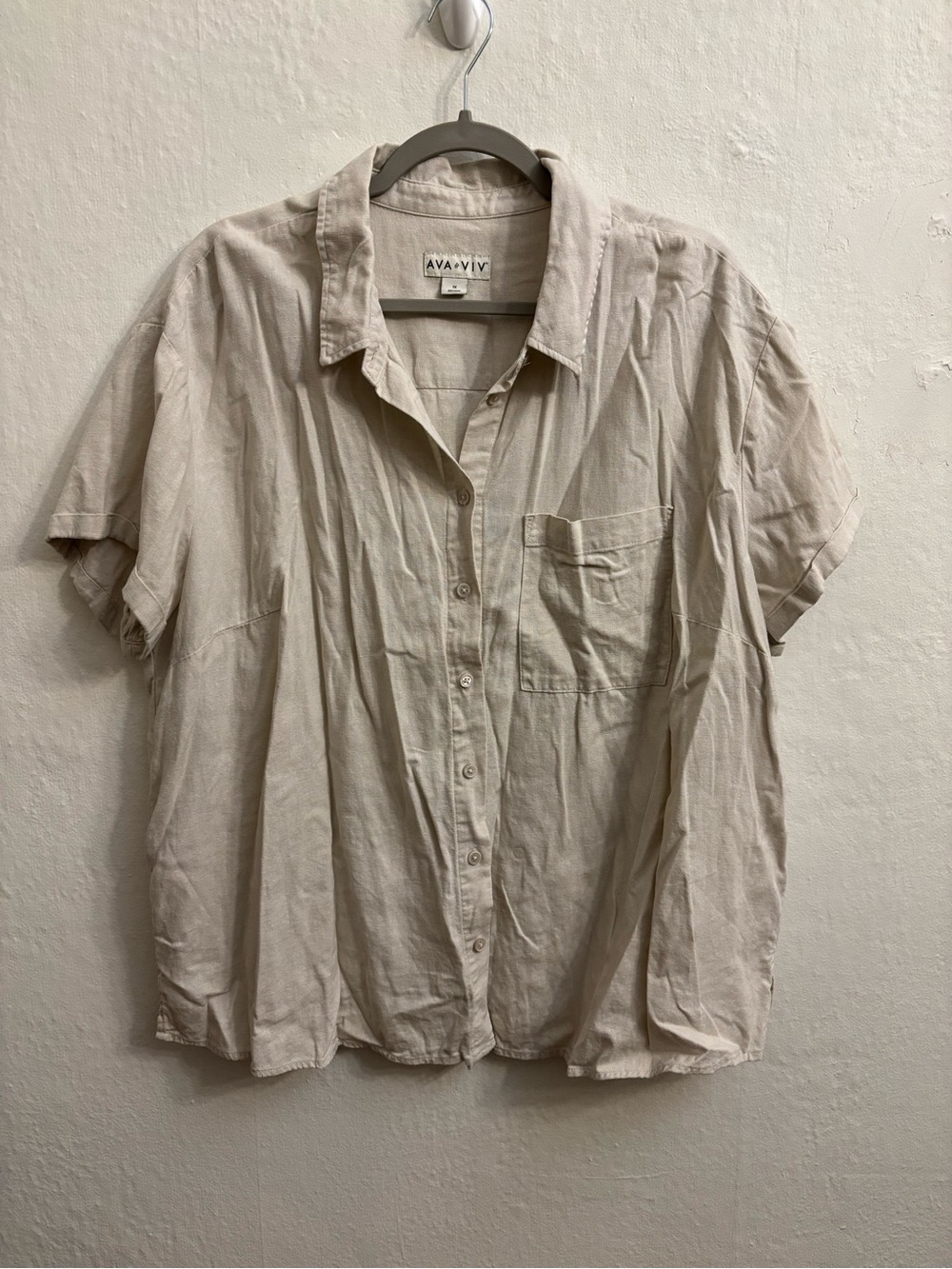 Ava & Viv Men's Short-Sleeve Button-Down Shirt in Beige